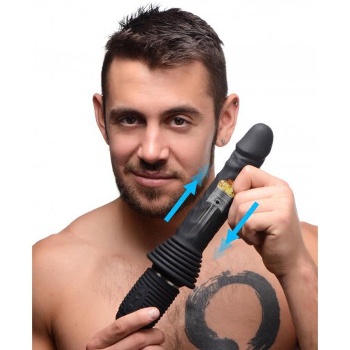 Master Series 10X Thrust Master Black Vibrating and Thrusting Dildo with Handle