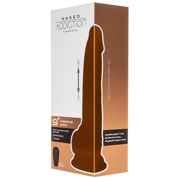 Naked Addiction - Thrusting Dong with Remote 9 Inch Caramel