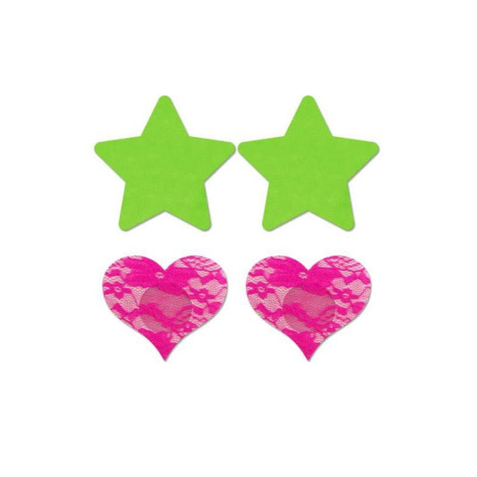 Nipple Stickers Star & Heart 2 pieces - Neon Green/Neon Pink