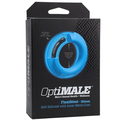 OptiMALE - FlexiSteel - Silicone Metal Core Cock Ring - 35mm - Blue