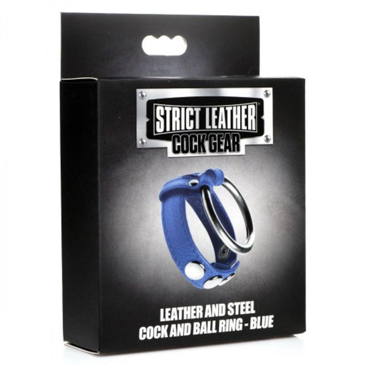 Strict Leather Cock Gear Leather and Steel Cock & Ball Ring Blue