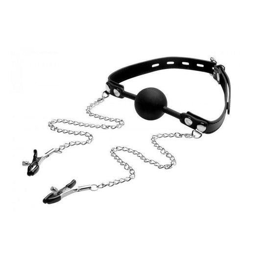 Strict Silicone Ball Gag With Nipple Clamps